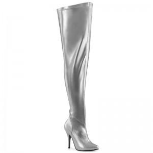 Pleaser Seduce-3000WC Overknee Stiefel Damen Silber | PIWLGADQZ