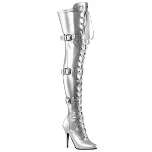 Pleaser Seduce-3028 Overknee Stiefel Damen Silber | XMEWMZQLT