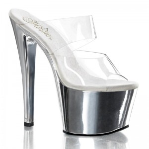 Pleaser Sky-302 Plateau High Heels Damen Silber | ASEMVWFLU