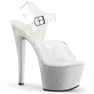 Pleaser Sky-308MG Plateau High Heels Damen Silber | VETYYTKJO