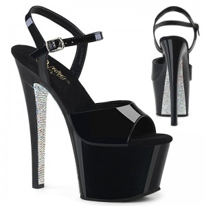 Pleaser Sky-309CRS Plateau High Heels Damen Schwarz Silber | LMAUNTOEK