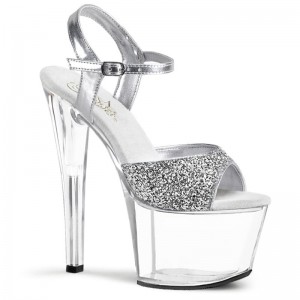 Pleaser Sky-310 Plateau High Heels Damen Silber | MIWDZSEVN