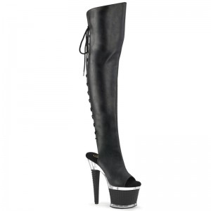 Pleaser Spectator-3019 Vegan Leather Overknee Stiefel Damen Schwarz | CIOWUAVSN