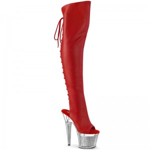 Pleaser Spectator-3019 Vegan Leather Overknee Stiefel Damen Rot | AMQNLQSMX