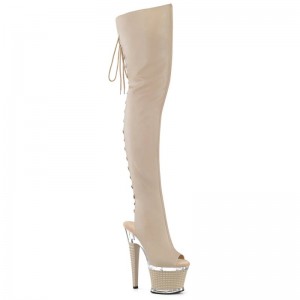 Pleaser Spectator-3030 Faux Leather Overknee Stiefel Damen Beige | KYJZOUVRD