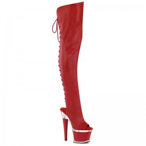 Pleaser Spectator-3030 Faux Leather Overknee Stiefel Damen Rot | COELCTEGI