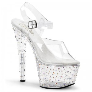 Pleaser Stardance-708 Rhinestones Plateau High Heels Damen Mehrfarbig | LKSRYSXIQ