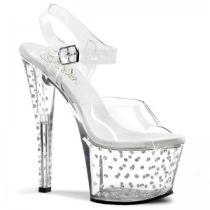 Pleaser Stardust-708 Plateau High Heels Damen Clear | GWECZFXJU