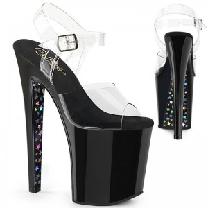 Pleaser Xtreme-808CHS Hologram Plateau High Heels Damen Silber | JLQPQUKPI