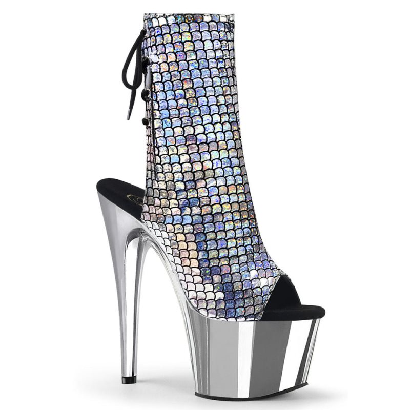 Pleaser Adore-1018MSC Hologram Stiefel Damen Silber | VKEPNGCYE