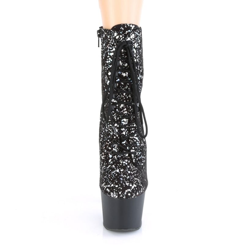 Pleaser Adore-1020SPLAT Hologram Stiefel Damen Silber Schwarz | QXFANLJER