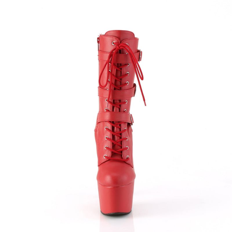 Pleaser Adore-1043 Vegan Leather Stiefel Damen Rot | FZXYULAWJ