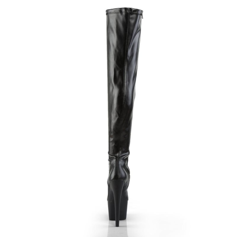 Pleaser Adore-3000 Vegan Leather Overknee Stiefel Damen Schwarz | NTXMJIYGO