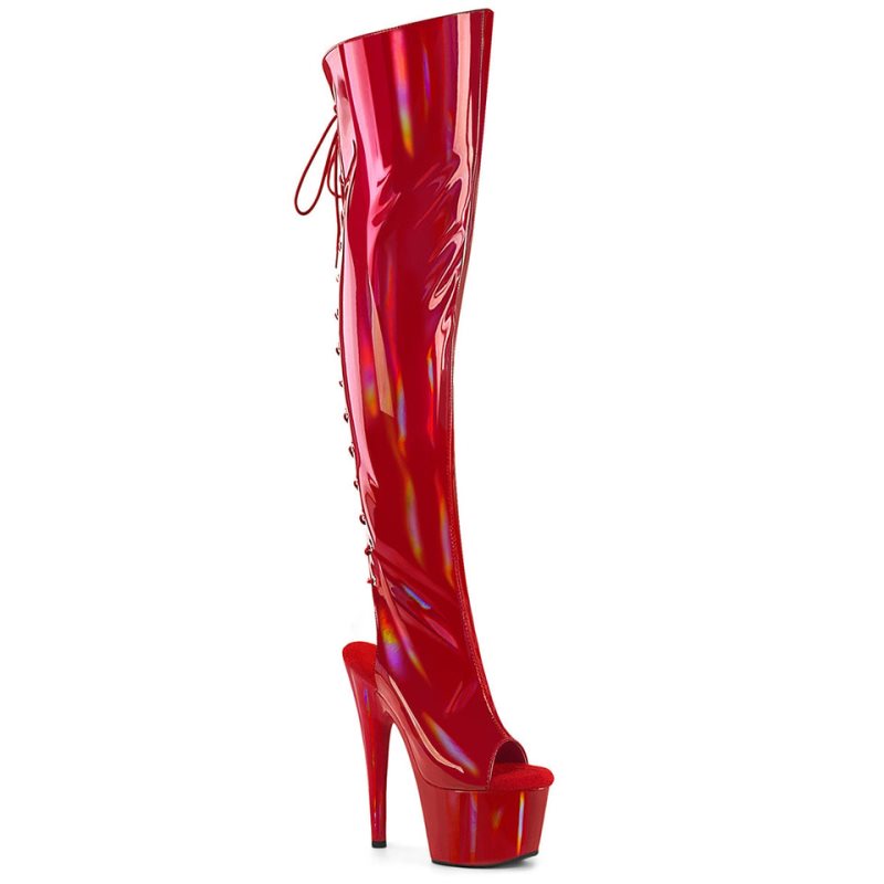 Pleaser Adore-3019HWR Stretch Holo Overknee Stiefel Damen Rot | SFVBOSLJD