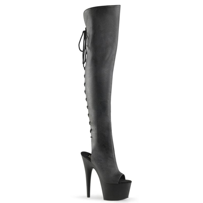 Pleaser Adore-3019 Vegan Leather Overknee Stiefel Damen Schwarz | GYEPGZFMN