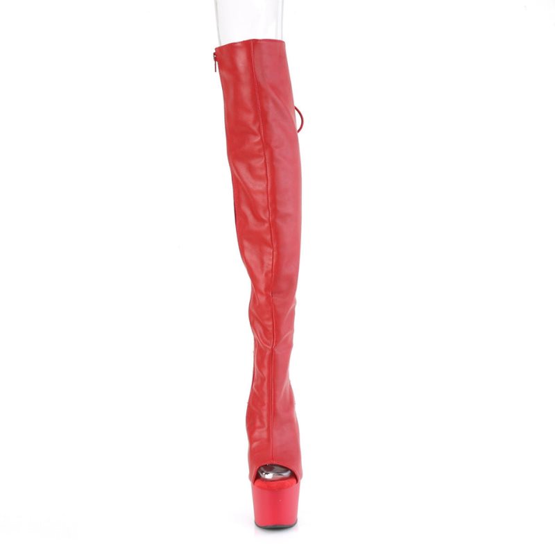 Pleaser Adore-3019 Vegan Leather Overknee Stiefel Damen Rot | HFBDTQZMJ