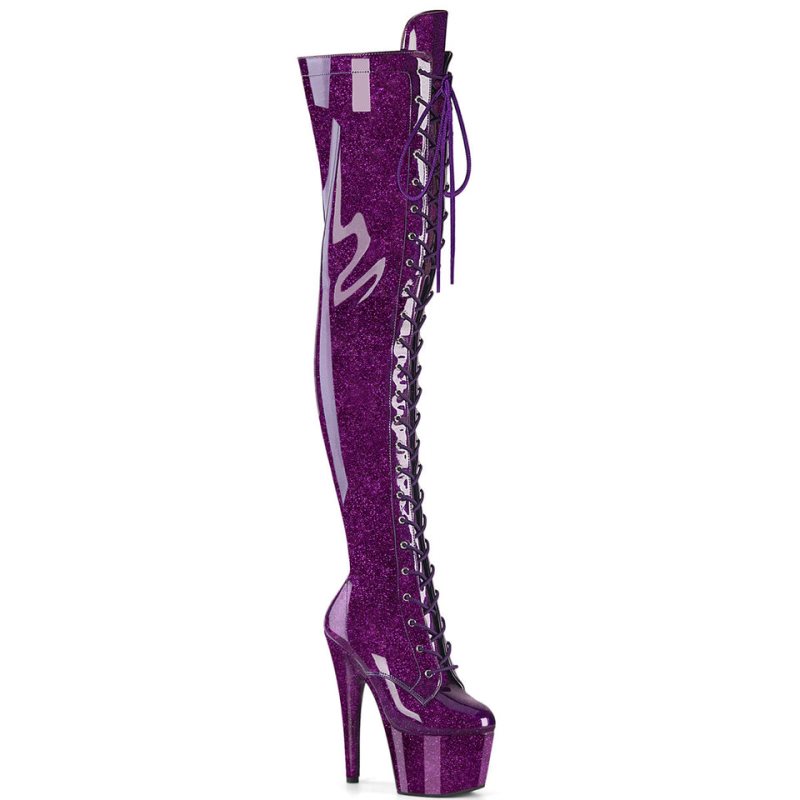 Pleaser Adore-3020GP Glitter Overknee Stiefel Damen Lila | WBQVFTRGJ