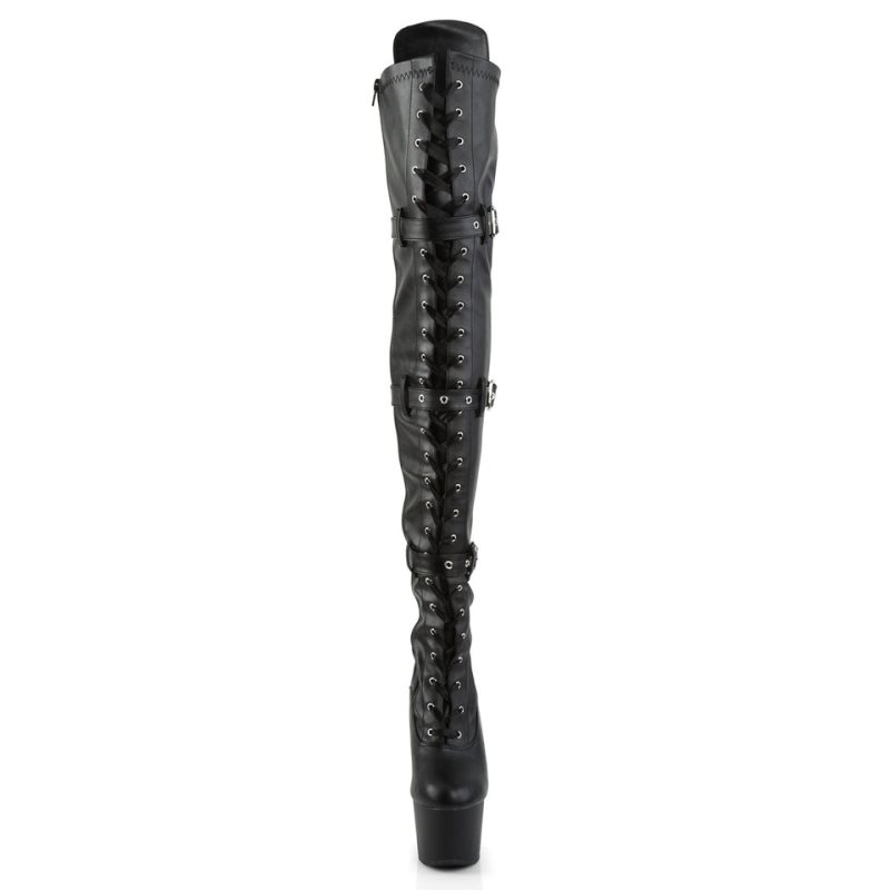 Pleaser Adore-3028 Vegan Leather Overknee Stiefel Damen Schwarz | THKSQTOLS