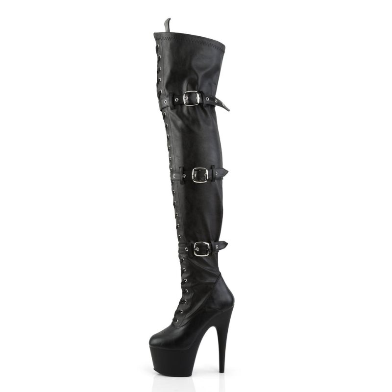 Pleaser Adore-3028 Vegan Leather Overknee Stiefel Damen Schwarz | THKSQTOLS