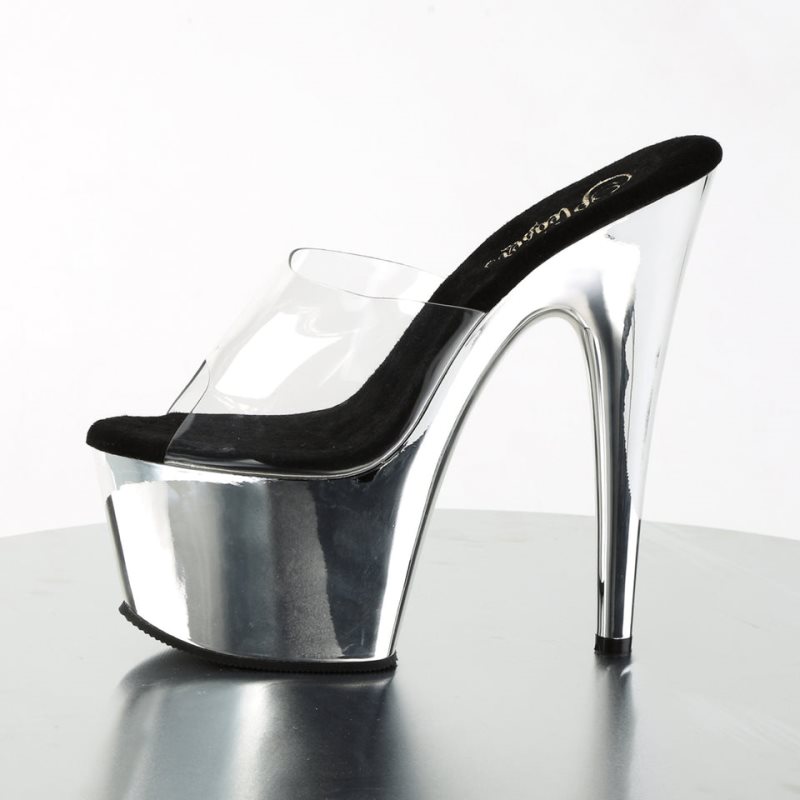 Pleaser Adore-701 Plateau High Heels Damen Silber | ZUFIQMHTY