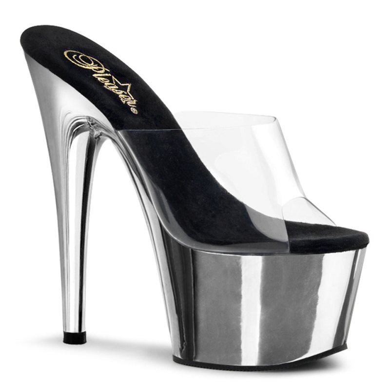 Pleaser Adore-701 Plateau High Heels Damen Silber | ZUFIQMHTY