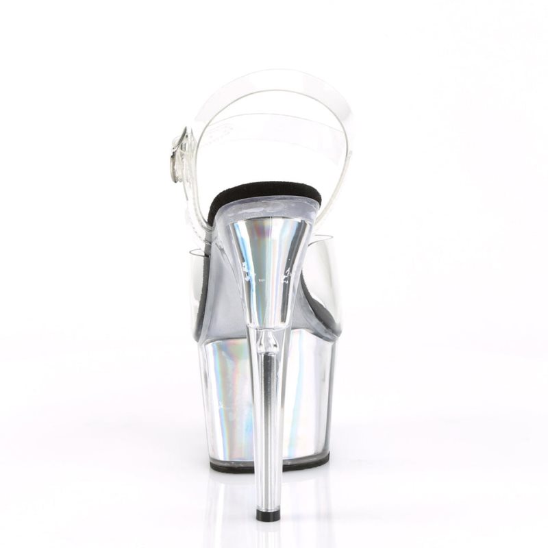 Pleaser Adore-708HGI Hologram Plateau High Heels Damen Silber | KDNPYZVGC