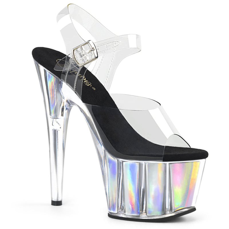 Pleaser Adore-708HGI Hologram Plateau High Heels Damen Silber | KDNPYZVGC