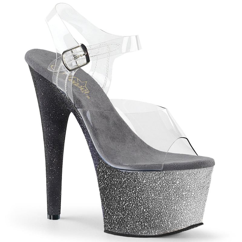 Pleaser Adore-708OMBRE Plateau High Heels Damen Silber | XJVQDUMRW