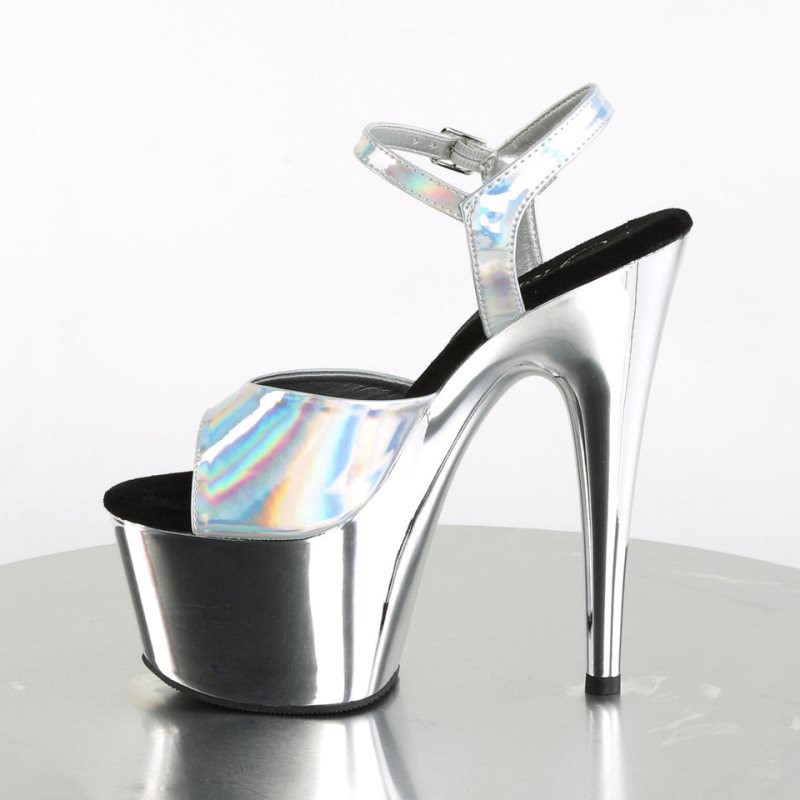 Pleaser Adore-709HGCH Hologram Plateau High Heels Damen Silber | PWCZRXFMT