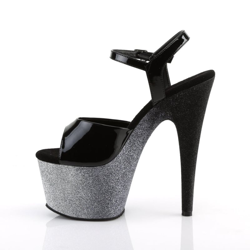 Pleaser Adore-709OMBRE Plateau High Heels Damen Schwarz Silber | UKHIRIBKS