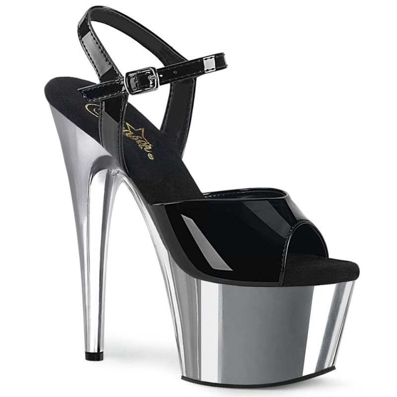 Pleaser Adore-709 Plateau High Heels Damen Schwarz Silber | OEMPKWDYE