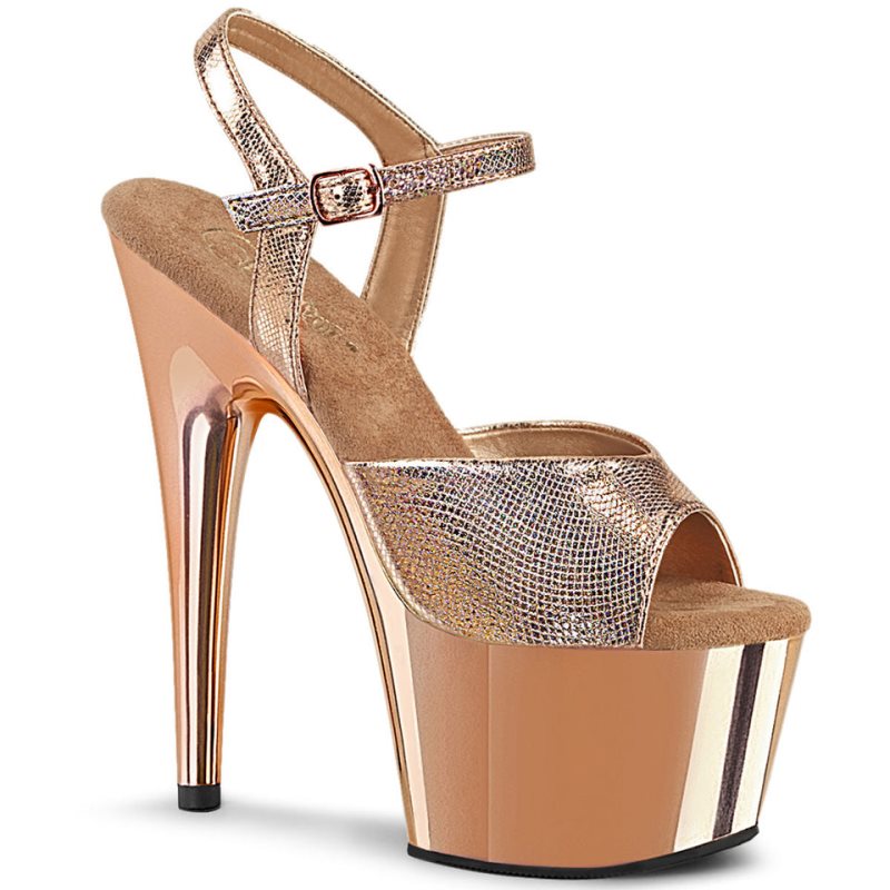 Pleaser Adore-709 Plateau High Heels Damen Gold Rosa Gold | QECDOYLBM