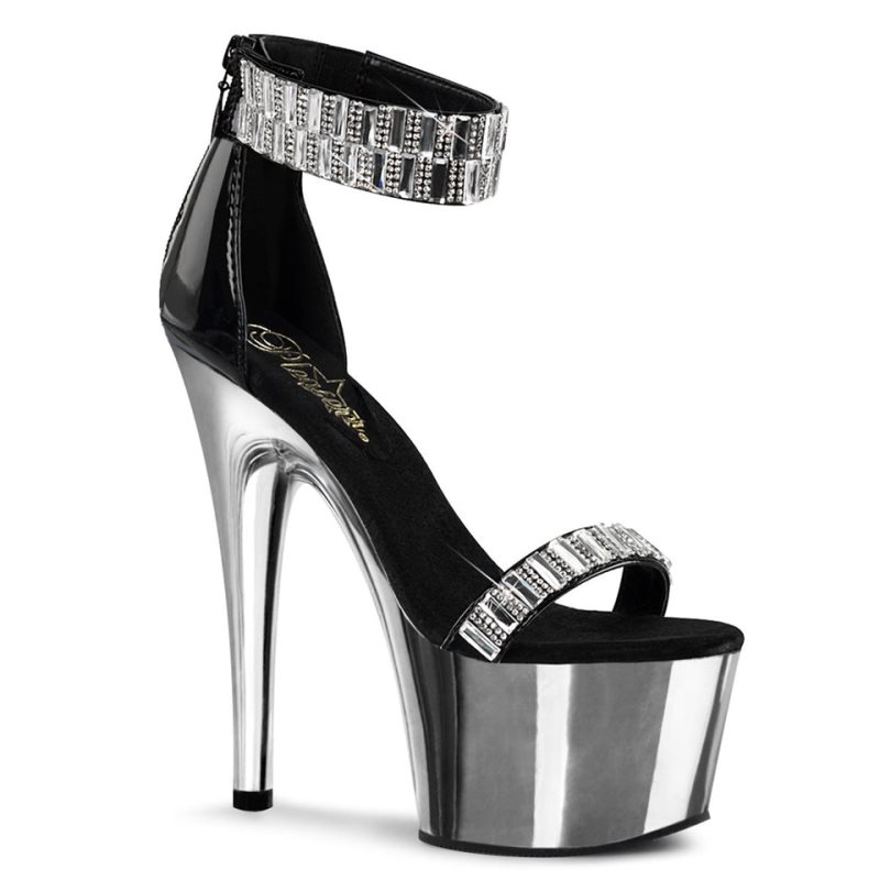 Pleaser Adore-769RS Plateau High Heels Damen Schwarz Silber | FAVBKMGNC