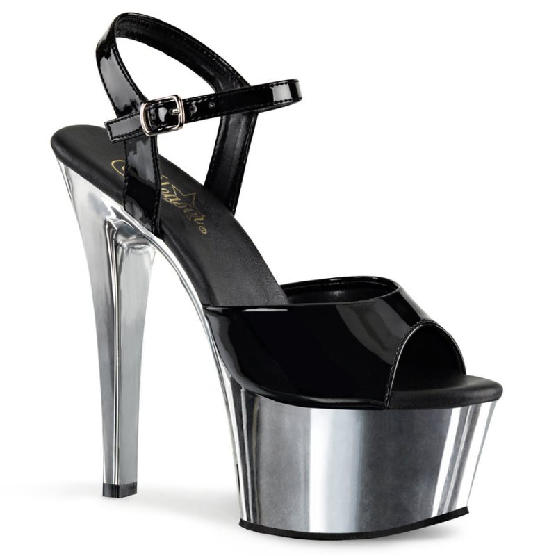 Pleaser Aspire-609 Plateau High Heels Damen Schwarz Silber | OGZBSOAIZ