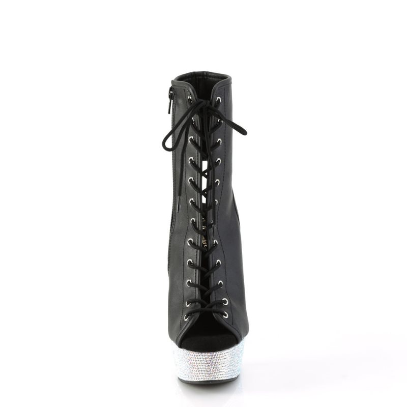 Pleaser Bejeweled-1016-6 Vegan Leather Stiefel Damen Schwarz Silber | TFOAQMKYR