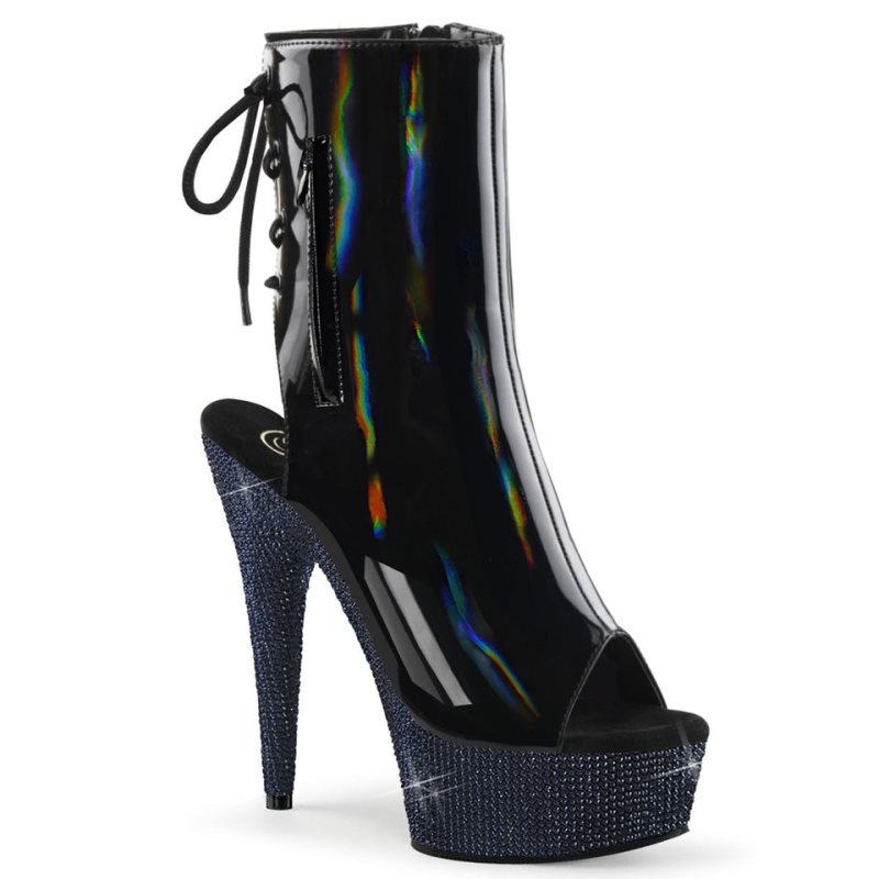 Pleaser Bejeweled-1018DM-6 Hologram Stiefel Damen Schwarz | LNEUIBZVX