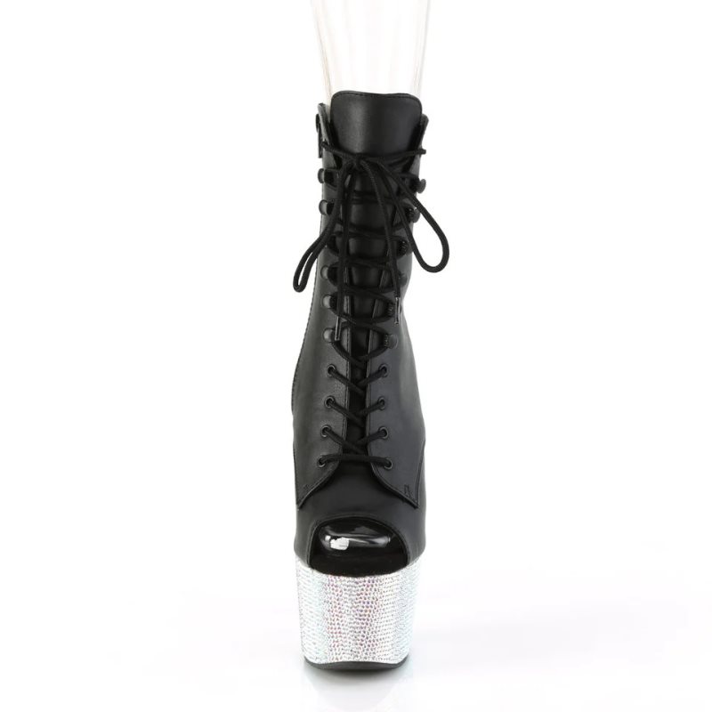 Pleaser Bejeweled-1021-7 Vegan Leather Stiefel Damen Schwarz Silber | TQKSHOWVA