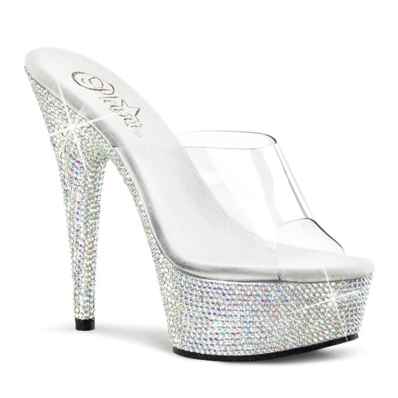 Pleaser Bejeweled-601DM Plateau High Heels Damen Silber | RSAXPZVOC