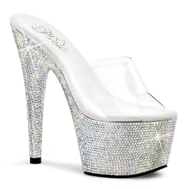 Pleaser Bejeweled-701DM Plateau High Heels Damen Silber | GHRNWECYZ