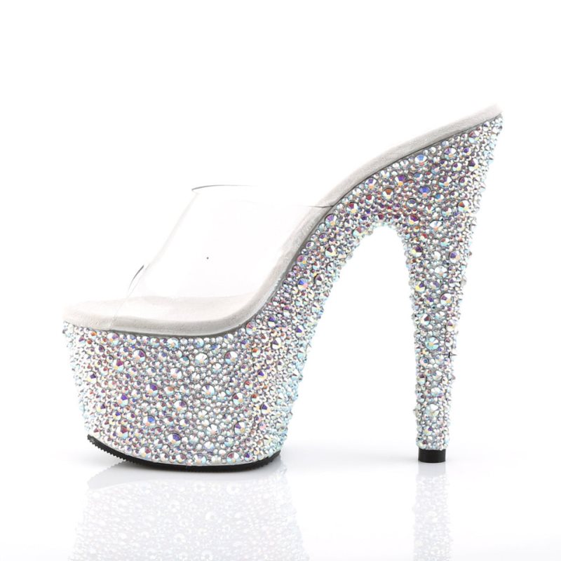 Pleaser Bejeweled-701MS Plateau High Heels Damen Silber | ESQZDHABN