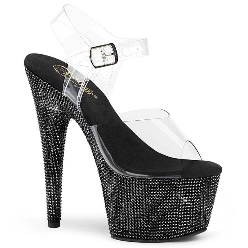 Pleaser Bejeweled-708DM Plateau High Heels Damen Schwarz | CXPJIWMYK