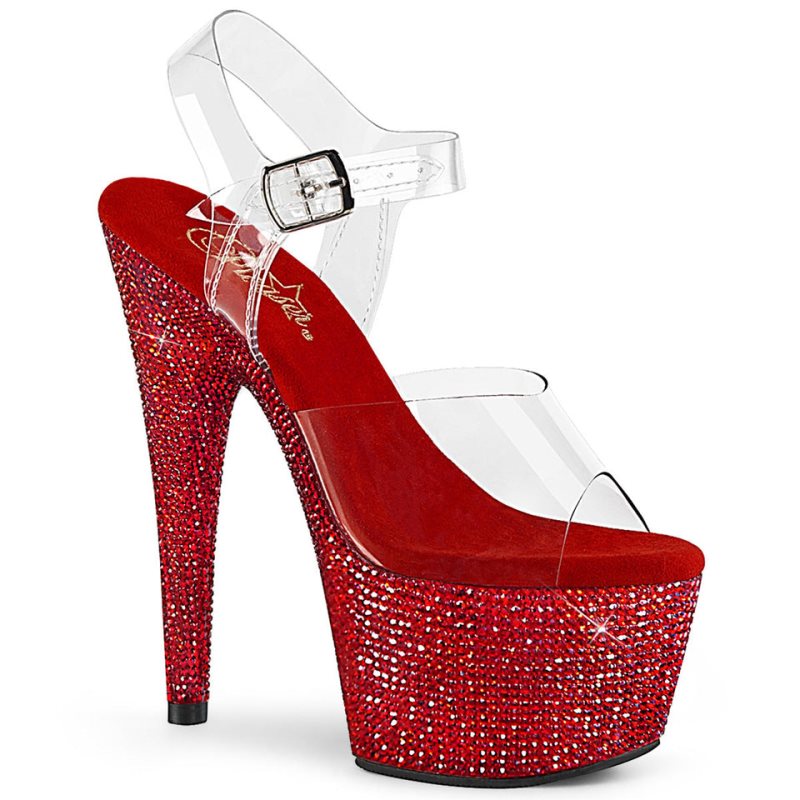 Pleaser Bejeweled-708DM Plateau High Heels Damen Rot | KLGUDVCIA