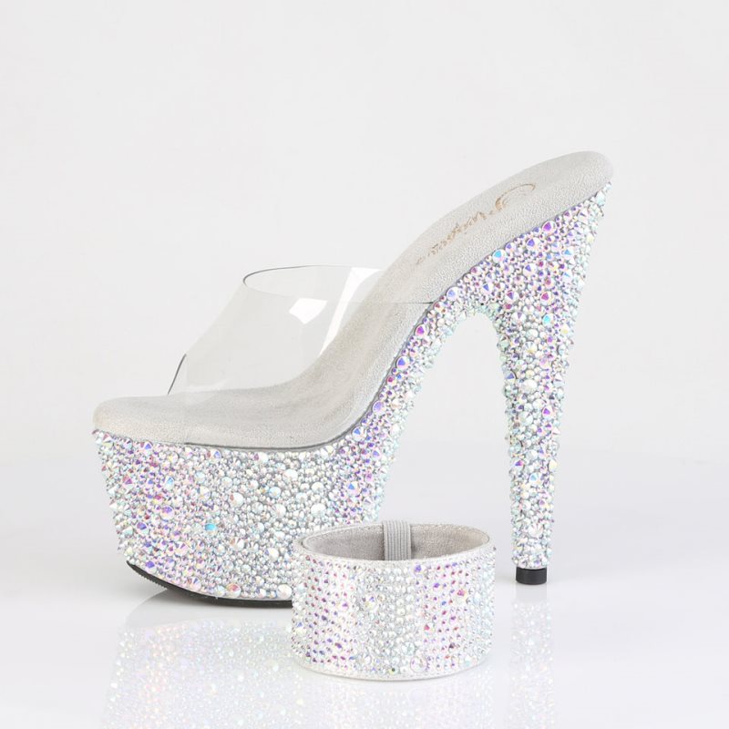 Pleaser Bejeweled-712MS Rhinestones Plateau High Heels Damen Silber | IAWQVDEBC