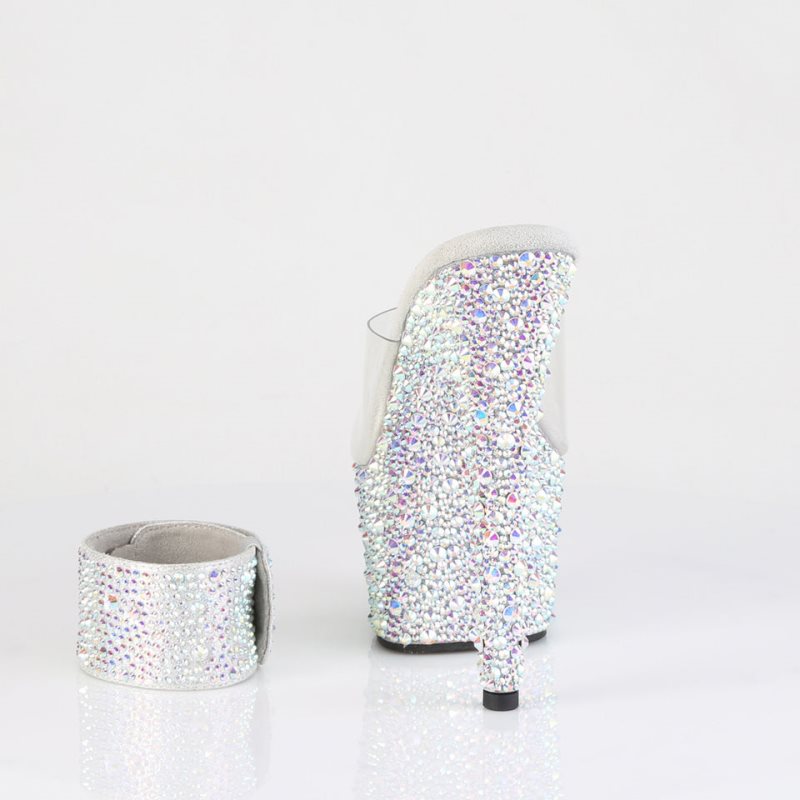 Pleaser Bejeweled-712MS Rhinestones Plateau High Heels Damen Silber | IAWQVDEBC