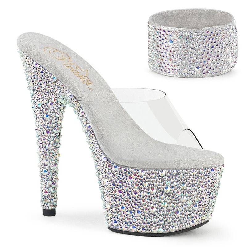 Pleaser Bejeweled-712MS Rhinestones Plateau High Heels Damen Silber | IAWQVDEBC