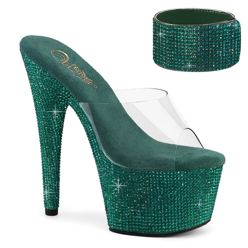 Pleaser Bejeweled-712RS Rhinestones Plateau High Heels Damen Grün | ULRXGBVJF