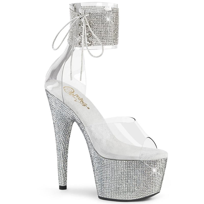 Pleaser Bejeweled-724RS Plateau High Heels Damen Silber | MUCVPMTEB