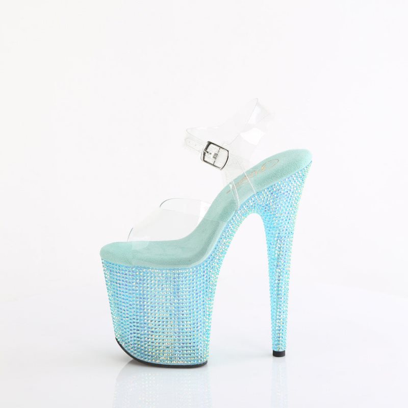 Pleaser Bejeweled-808RRS Plateau High Heels Damen Blau | KGCHCNIRM