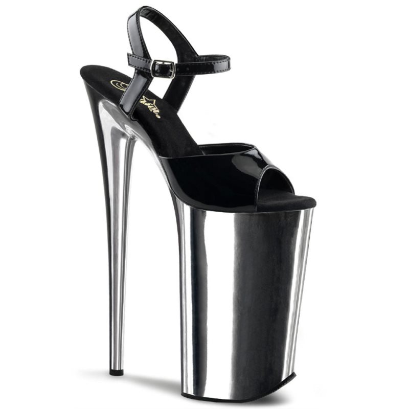 Pleaser Beyond-009 Plateau High Heels Damen Schwarz Silber | ZVNFSFLQE