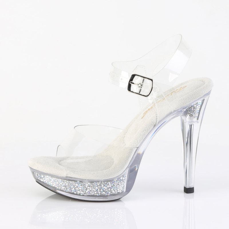 Pleaser Cocktail-508RSI Rhinestones Plateau High Heels Damen Silber | UVTNNGTJA